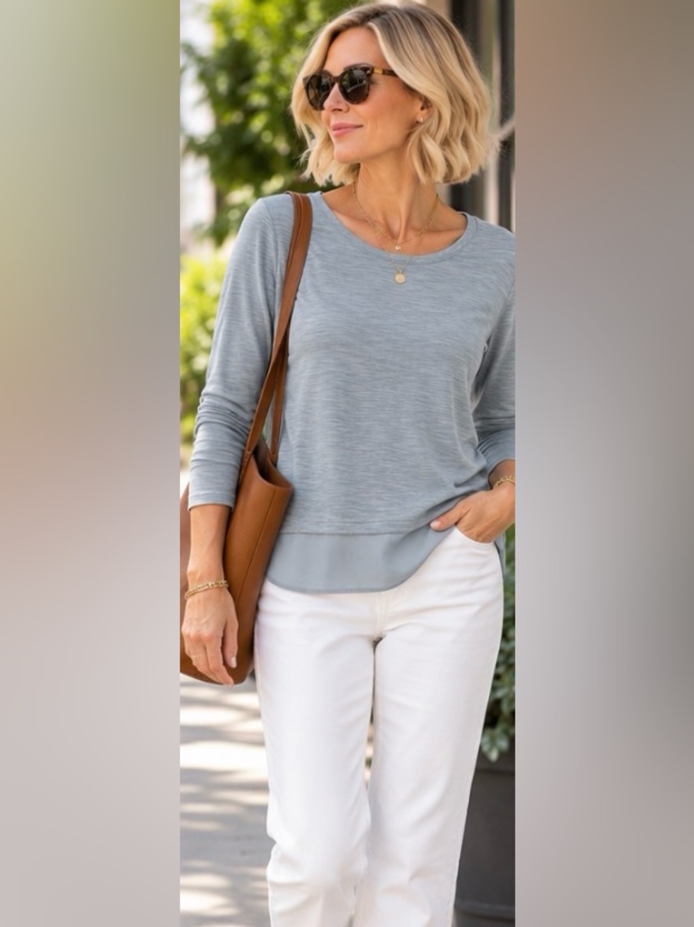 J.Crew Mercantile Blue Gray Layered Hem Long Sleeve Top M
